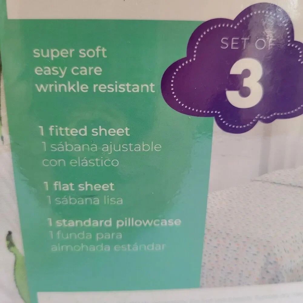 Green Yellow Dinosaurs Triceratops Pterodactyl 3 pc Twin Sheet Set Kids Jurassic